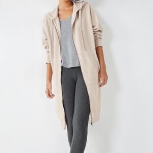 Zara long line zip up hoodie tan zip up cotton small duster